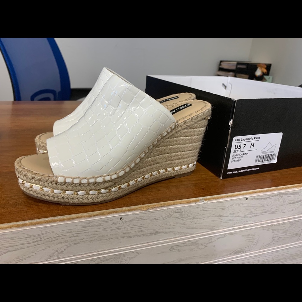 Karl Lagerfeld white espadrille sliders